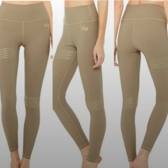Alo High-Waisted Vapor Legging Spark Gravel Beige Tan Gold Stripe Women’s Medium